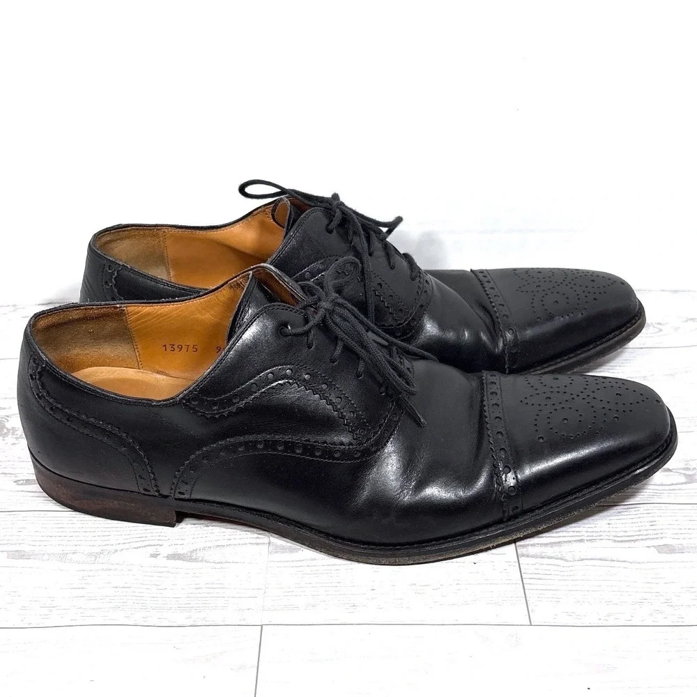 Magnanni #13975 Cap Toe Oxford Brogue Dress Shoes Black Men's Size 9.5 M US
